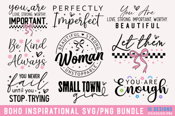 Boho Inspirational SVG PNG Bundle for T-Shirt Designs