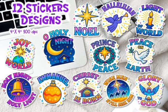 Christian Christmas Iridescent Sticker Illustrations