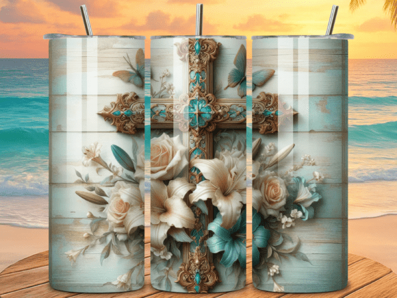 Christian Cross & Floral Tumbler Wraps