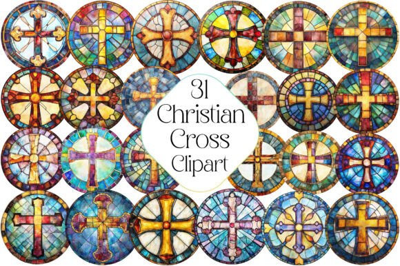 Christian Cross Stained Glass Clipart: Editorial Illustrations