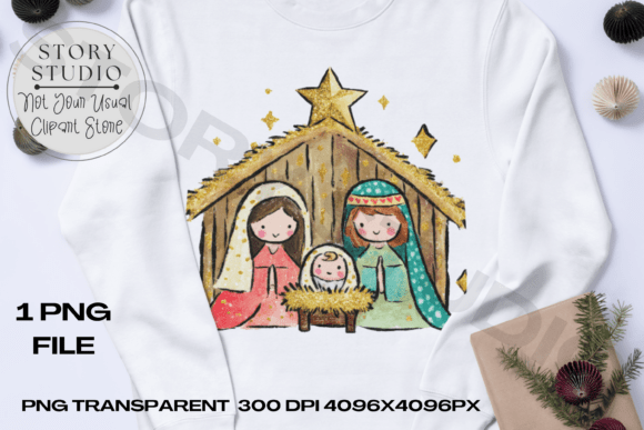 Cute Glitter Nativity Scene Clipart for T-Shirt Designs