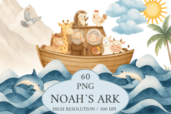 Cute Noah’s Ark Watercolor Clipart