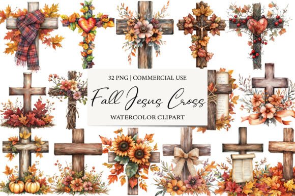 Fall for Jesus Christian Fall Cross Clip Illustrations