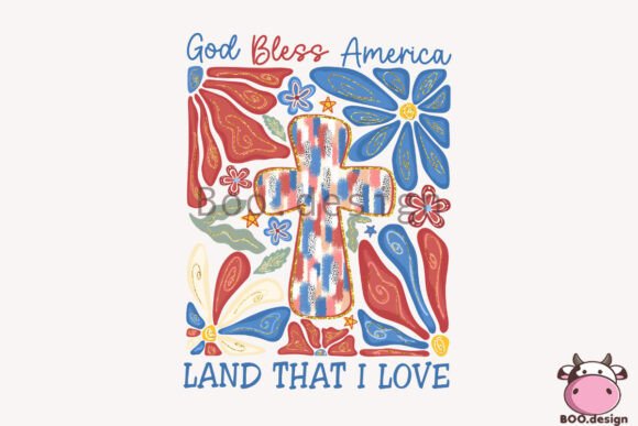 God Bless America Patriotic Cross PNG for T-Shirt Designs