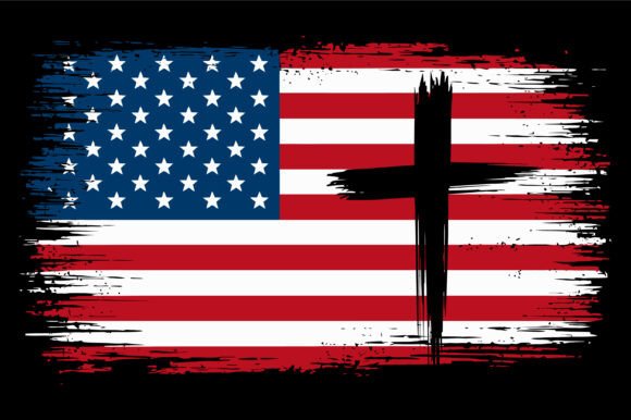 Grunge American Flag Cross Sublimation for Crafts