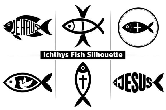 Ichthys Fish Jesus Silhouette Clipart — Illustrations
