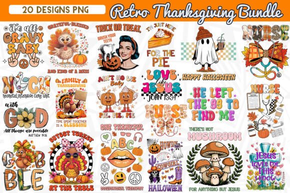 Retro Thanksgiving Sublimation Bundle — Print Templates