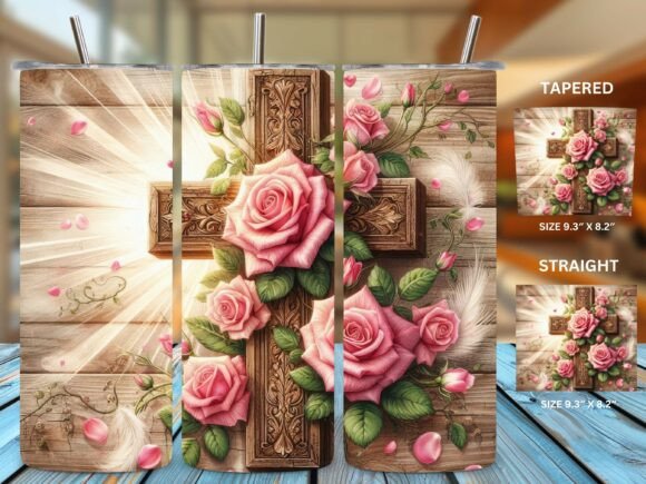 Roses Christian Cross Tumbler Wraps PNG