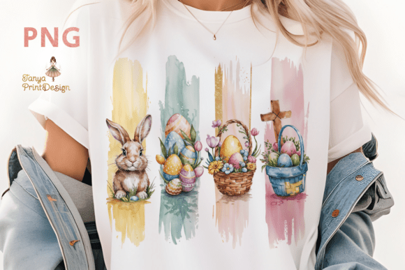 Watercolor Easter Clipart Brushstrokes for T-Shirt Designs